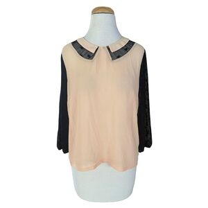 Women’s Long Sleeve Blouse Top Size M Button-Down Sheer Lace